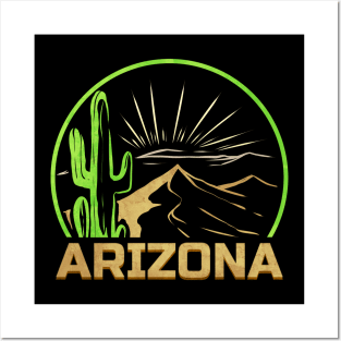 Vintage and Retro Mountains and Caktus Arizona Posters and Art